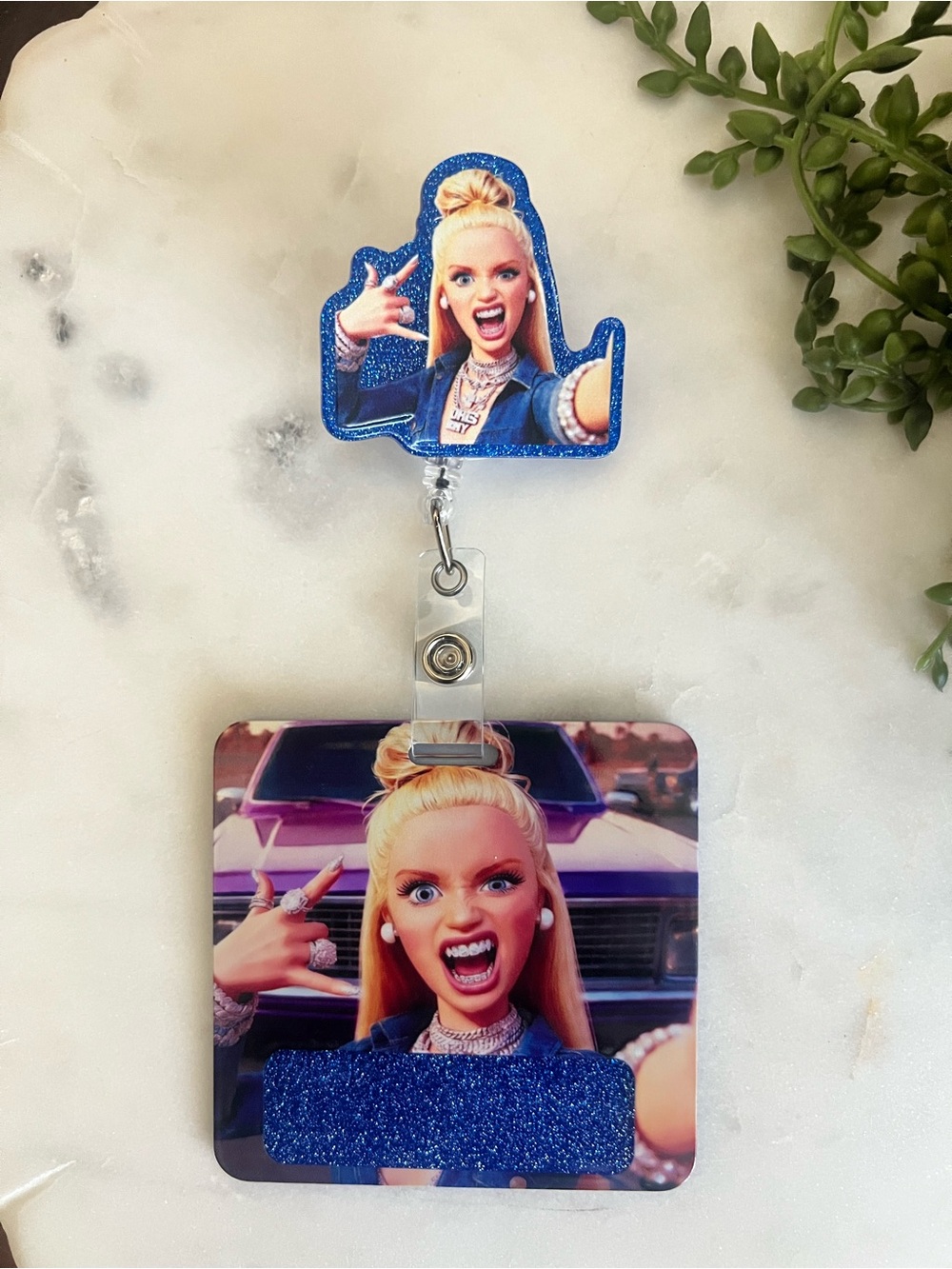 Ice Princess Blue Glitter Badge Reel & ID Buddy